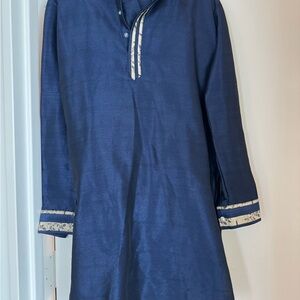 Navy Blue Men's Kurta with Embroidered Details